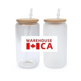 US/CA Voorraad 16oz Sublimatie Mokken Kan Vormige Sap Soda Tumblers Bamboe Deksel Herbruikbare Waterfles 0324