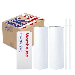 US CA Stock 20oz Sublimation Tasses 20oz Blanks Straight Blanks White en acier inoxydable gobelets d'eau Camping Camping Vas Isulate Isulate Isulateging 1216