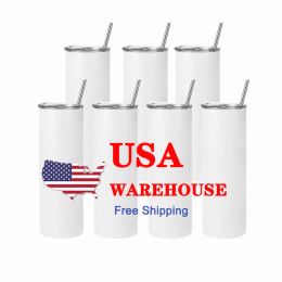 US CA Stock 20oz Sublimación Vasos rectos en blanco Blanco 304 Acero inoxidable Aislamiento al vacío Slim DIY Tazas Coche Tazas de café AU05