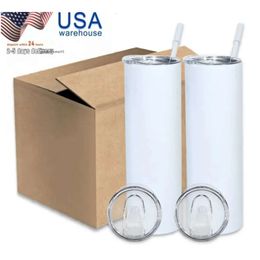 US CA Stock 20OZ Sublimación Vumor en blanco Blanco Blanco recto Tazas de acero inoxidable Diy Vacú Copias de café aisladas 0426