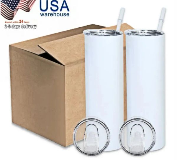 US CA STOCK 20oz vaso de sublimación en blanco blanco recto tazas de acero inoxidable DIY tazas de café aisladas al vacío para coche 25 piezas/cartón