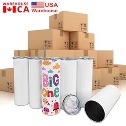 US/CA Stock 20oz Sublimation Tumblers 20 OZ Straight Sublimate Blank DIY Mugs Cups For Gifts 1114