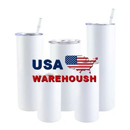 EE. UU. CA Stock 20 oz Vasos Tazas Mango Tazas de coche aisladas Sublimación Blancos en blanco Acero inoxidable Termos de café Vaso 1216