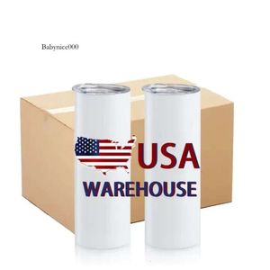 US Ca Stock 20oz waterflessen 20 oz Sublimatietumblers auto koffie mokken roestvrijstalen thermische isolatie beker met stro 1216 0514