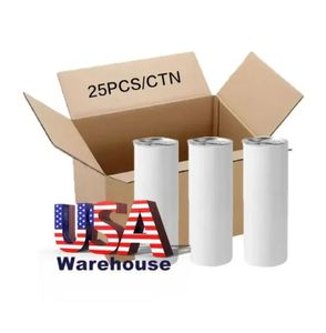 US CA Stock 25pc/Carton 20oz sublimatie fles blanco roestvrijstalen tuimelaar Diy rechte bekers vacuüm geïsoleerd 600 ml auto koffiemokken klaar om 4,23 te verzenden