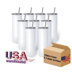 US/CA Voorraad 25 stks/doos Sublimatie Blanks Rechte Tumbler 20 oz Water Tumbler Cup met Deksel en Stro 1115