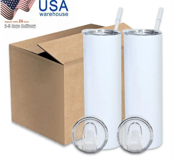 US CA STOCK Oz Sublimación Vaso en blanco Blanco Recto Tazas de acero inoxidable DIY Vacío Aislado Coche Tazas de café