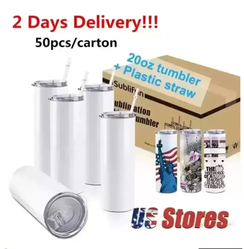 US CA STOCK STRAIGHT 20oz Sublimation Tumbler Blank Stainless Steel Mugs DIY Vacuum Insulated Car Tumblers Coffee 2 Days