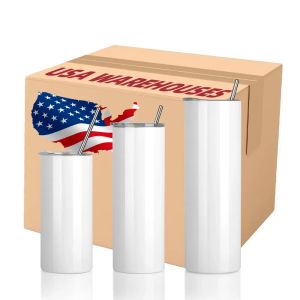 US CA STOCK Gobelets minces droits Vente en gros en vrac Tasses de voiture isolées en acier inoxydable de 20 oz Tasses vierges de sublimation de 20 oz avec paille et couvercle 912