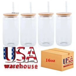 US Ca Stock Sublimation 16oz Tumblers Creative kunnen theesapmelkbekers Koffie mok wijnglas drinkbekerdeling capucheren Duurzame hoog borosilicaat 0514