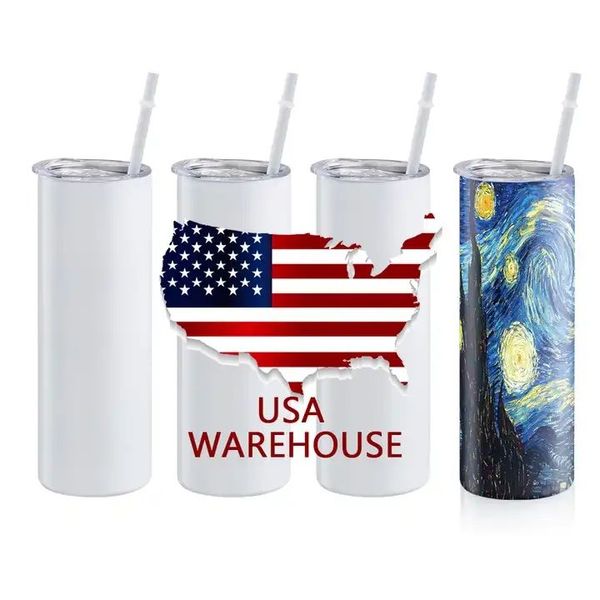 US CA Stock Sublimation 20oz Bouteilles d'eau Gobelets en acier inoxydable Portable Coupe de sport de plein air Tasse de bière Voyage en plein air Boire isolé 1216