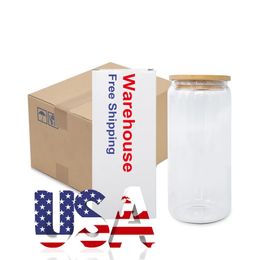 US CA stocké 16oz sublimation en verre gobelets 50pcs / case Entrepôt américain 2 jours navire