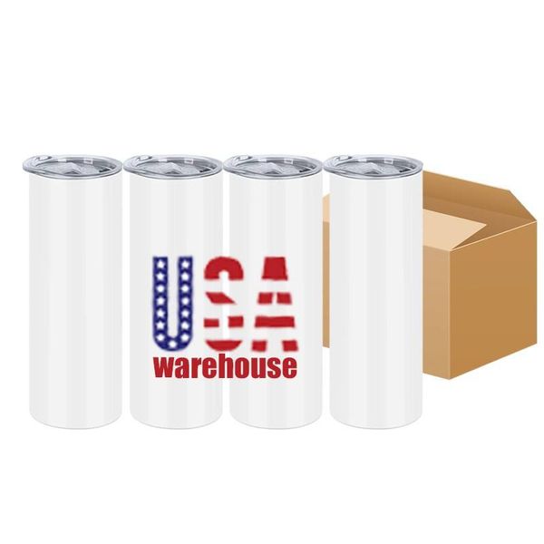 Tasses à café droites à double paroi de 20 oz en stock aux États-Unis/CA Gobelets vierges à sublimation en acier inoxydable de 20 oz avec paille en plastique 0118