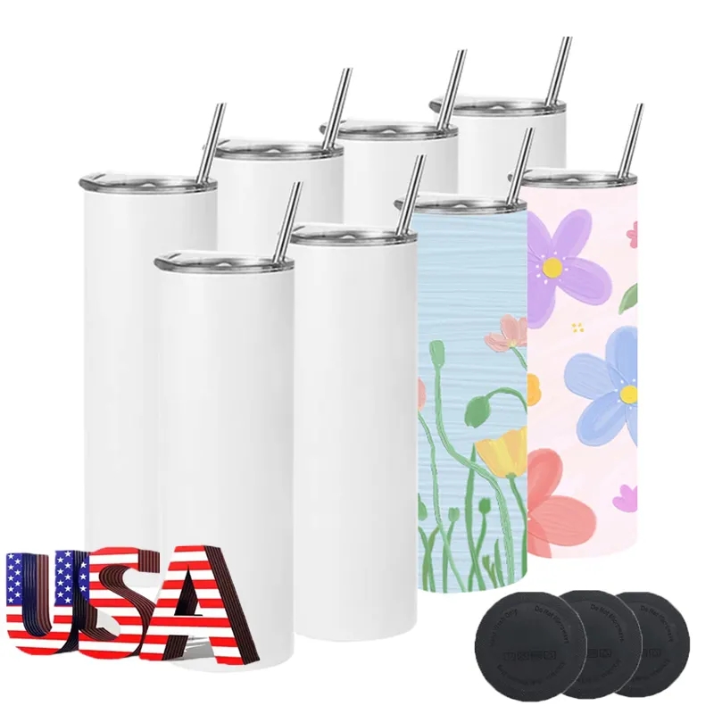US/CA Stocked 20oz stainless steel tumbler sublimation blanks straight thermos water bottle outdoor camping cup vacuum insulated drinking 0326