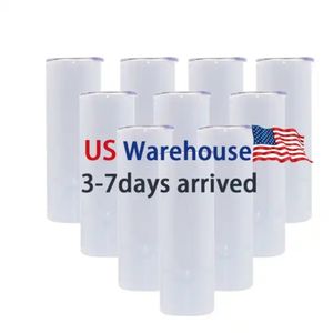 US / CA stocké de 20 oz de tasses de sublimation droite gobelets en acier inoxydable pour imprime de bricolage avec couvercle en plastique et paille à vide