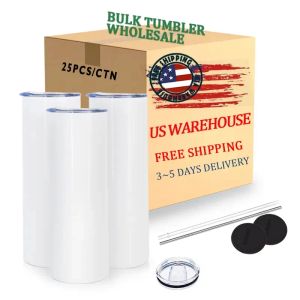 US/CA Voorradig 25 stks/doos 20 oz Rvs Tumblers Dubbelwandige Geïsoleerde Auto Mokken Met Deksel Stro Thermos 20 oz Waterflessen