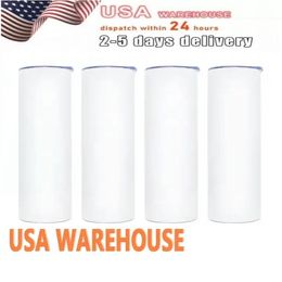 US CA Stocked New 20oz tumbler stainless steel sublimation blanks straight slim beer mug water bottle outdoor camping cup insulated drinking 0511
