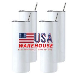 Entrepôt US/CA Gobelets à sublimation de 20 oz 20 oz Tasses droites minces Bouteilles d'eau thermos blanches vierges 1212