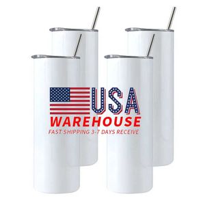 US / CA Warehouse 20 oz 20 oz Vasos de sublimación Tazas rectas delgadas Espacios en blanco Botellas de agua termo blancas 1212