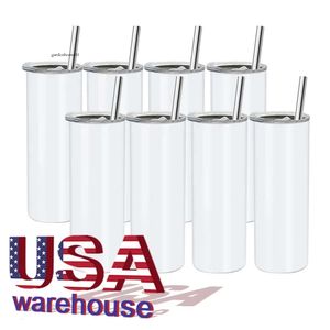 US CA Warehouse 20oz roestvrijstalen spaties tuimelaars 20 oz rechte groothandel bulk witte sublimatietumbler met stro JY08 0514