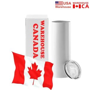 US CA entrepôt 20 oz Blanc Droit En Acier Inoxydable Blancs Sublimation Isolé Gobelets Tasses E0516