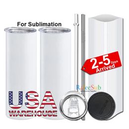 US CA Warehouse 20oz Sublimatie Blanco Roestvrij staal Diy Tapsed Cups Vacuüm geïsoleerd 600 ml Car Tumbler Coffee Mugs 2-5 Levering 4.23