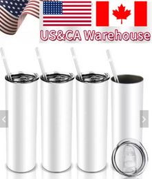 US CA Warehouse 20oz Sublimatie Tuimelaar Blanco roestvrijstalen tuimelaar Diy Tapsed Cups Vacuüm geïsoleerd 600 ml Car Tumbler Coffee Mugs J0519