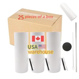 US CA Magazijn 20oz Sublimatie Tumbler Blank Rvs Tumbler DIY Tapered Cups Vacuüm Geïsoleerde 600ml Auto Tumbler mokken