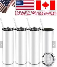 US CA Warehouse 20oz Sublimatietumblers Blanco roestvrijstalen tuimelaar DIY Cups Vacuüm geïsoleerd 600 ml Car Tumbler Coffee Mugs 528