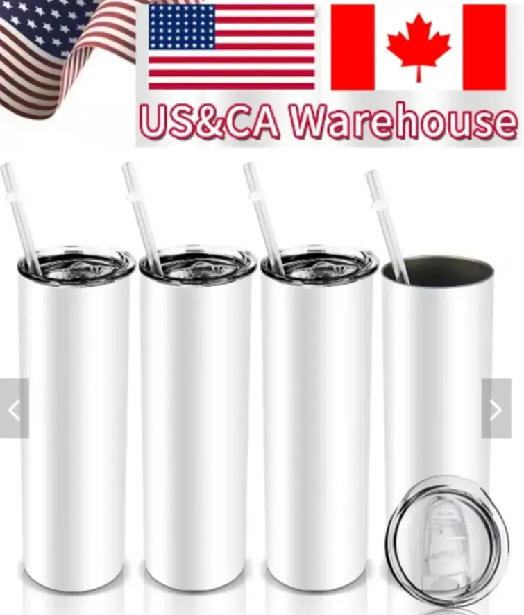 US CA Warehouse 20oz Sublimation Tumblers Tomt rostfritt stål Tumbler DIY-koppar Vakuumisolerade 600ml Bil Tumbler kaffemuggar