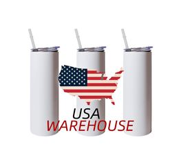 Entrepôt US CA Gobelets de 20 oz en acier inoxydable blanc tasses droites de 20 oz tasses vierges à sublimation avec paille