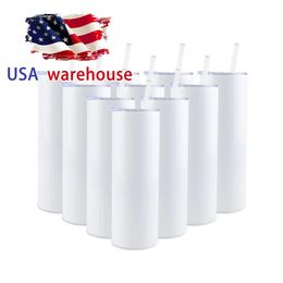 US / CA Warehouse Nuevos espacios en blanco de sublimación de 20 oz Tazas de acero inoxidable con tapa Botella de agua con pajita Taza para acampar al aire libre Vasos para beber con aislamiento al vacío 1101