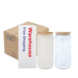 US/CA Warehouse Ship 16oz Sublimation Glass Tumblers Glazen soda water flessen Clear Frosted Can Formed Cups 0516
