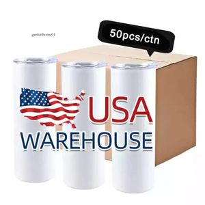 US CA Warehouse Sublimation Blanks Ganglers 20oz en acier inoxydable Tasses droites gobelet blanc avec les couvercles et les bouteilles de tasse cadeau de transfert de chaleur de paille 0425 0426