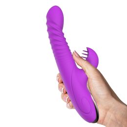 [Entrepôt USCA] Vibromasseur Rabbit Thruting Gode vibrant anal point G pour femme Chauffage télescopique automatique dispositif de masturbation avec bâton de massage rotatif féminin