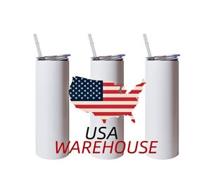 US CA Warehouse Tumblers Wit roestvrij staal 20oz Straiught Cups Sublimatie Langs mokken met stro 4.23