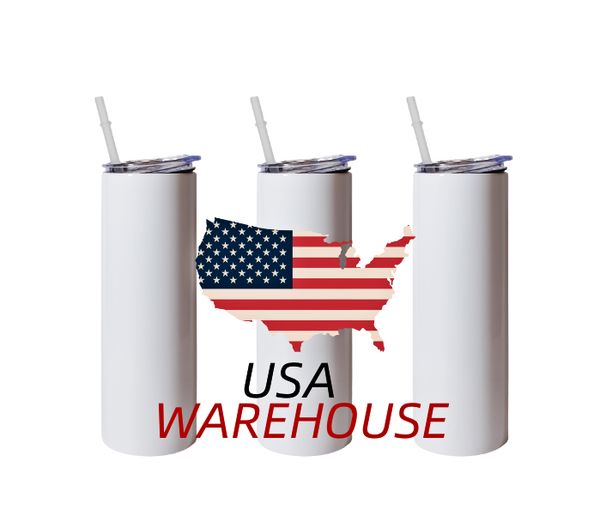 US CA Warehouse Tobers en acier inoxydable blanc 20oz tasses Straiught tasses de sublimation des tasses avec de la paille 4.23