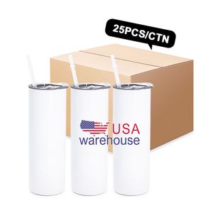 EE. UU. CA almacén vaso al por mayor con paja 20 oz espacios en blanco de sublimación rectos delgados tazas de acero inoxidable termo botellas de agua 915