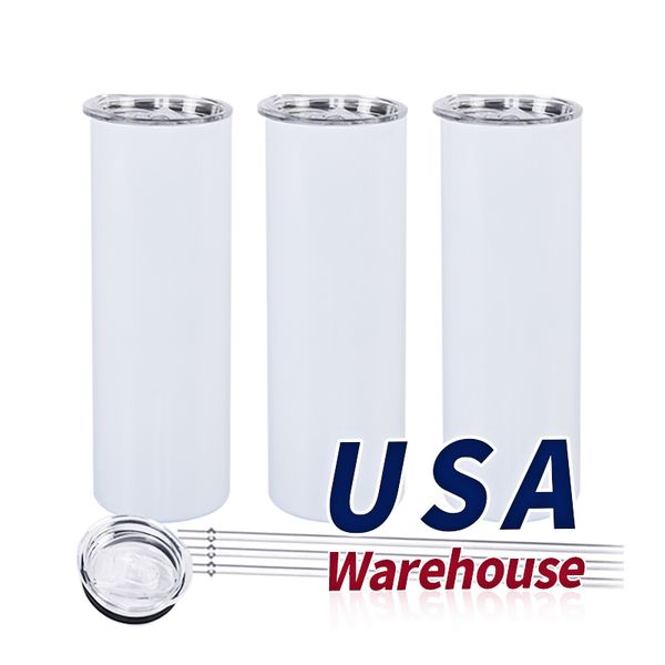 US/CA Wreshouse 20 oz vierges droites en acier inoxydable blancs Sublimation gobelets isolés tasses 0425