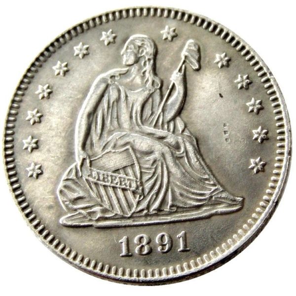 Monedas de EE. UU. 1891 P O S Seated Liberty Quater Dollar, copia artesanal chapada en plata, adornos de latón, accesorios de decoración del hogar 2095