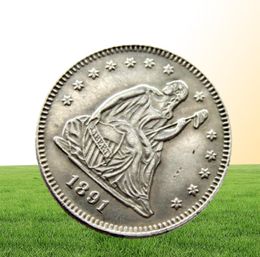Coins américains 1891 Pos assis Liberty Quater Dollar Silver plaqué Artisanat Copie de monnaie Ornements en laiton Accessoires de décoration de maison5051946