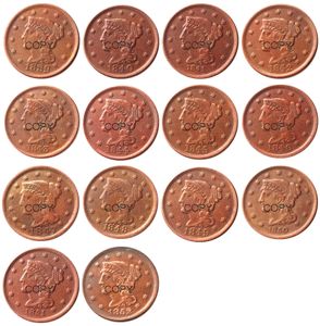 Juego completo de monedas de EE. UU., 18391852, 14 Uds., diferentes fechas para elegir, cabello trenzado, centavos grandes, 100 monedas de copia de cobre