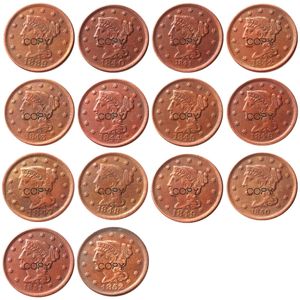 Ensemble complet de pièces de monnaie américaines, 18391852, 14 pièces, différentes dates pour choisir des cheveux tressés, gros centimes, copie en cuivre 100, coins266F