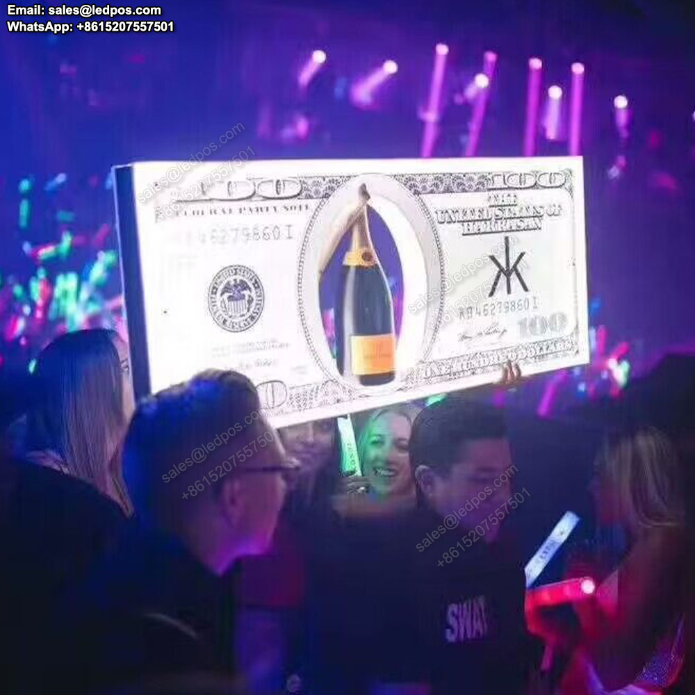 ABD Doları 100 Benjamin Bill Bar Şişesi Sunucu LED şarj edilebilir Şampanya Glorifier, Lounge Bar Night Club için VIP Servis Tepsisi