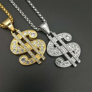 Collier d'argent en dollars américains Collier en or 14K pour femmes / hommes Iced Out Bling Rhinaistones Hip Hop Jewelry