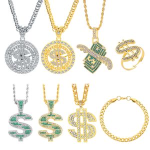 Símbolo de dólar estadounidense moneda de oro de 18k collar giratorio hiphop cadena cubana personalidad Hip Hop collar para hombre accesorios de moda