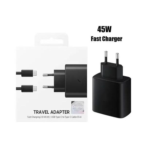 Cargador súper rápido de pared con enchufe de la UE para EE. UU. USB C para cargadores Samsung PD de 45 W Galaxy S20 S21 S22 S23 Ultra/ Note10/Note 10 Plus note 20 Power Adatper 5A US EU con caja Cargador rápido