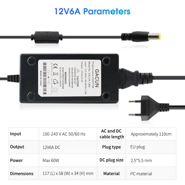 US/EU/UK/AU ENPULTO AC DC 100V-240V ILUMINACIÓN Transformador Fuente de alimentación LED 12V 5A 6A Converter adaptador de potencia para 12V LED Strip Light