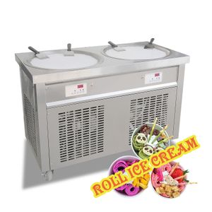 EE. UU. UE ENVÍO GRATIS A PUERTA cocina doble 55 CM sartenes máquina de rollo de helado frito con refrigerante