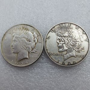 US face à face deux visages 1922 1922 Dollar de la paix crâne zombie squelette sculpté à la main copie Coins2285